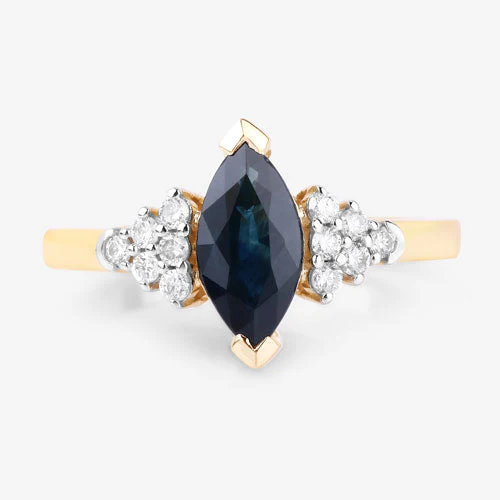 1.47 Carat Genuine Blue Sapphire and White Diamond 14K Yellow Gold Ring - Image 8