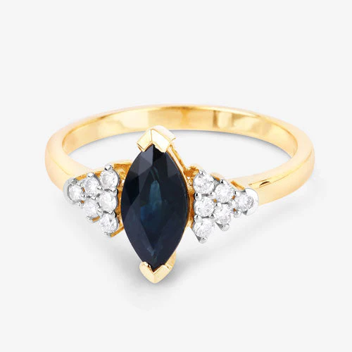1.47 Carat Genuine Blue Sapphire and White Diamond 14K Yellow Gold Ring - Image 9