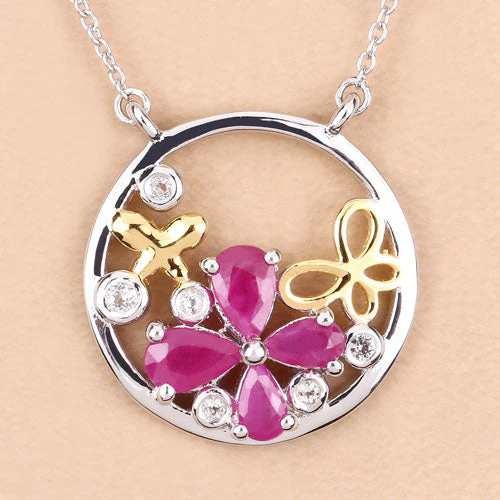 1.47 Carat Genuine Ruby and White Topaz .925 Sterling Silver Pendant - Image 11