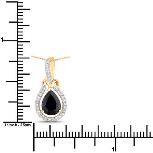 1.48 Carat Genuine Blue Sapphire and White Diamond 14K Yellow Gold Pendant - Image 3