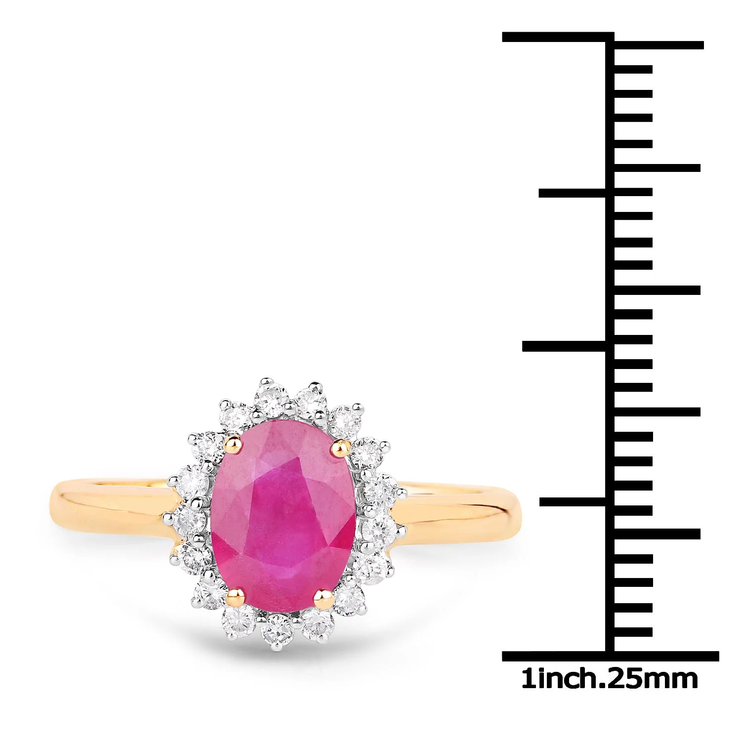 1.48 Carat Genuine Ruby and White Diamond 14K Yellow Gold Ring - Image 3