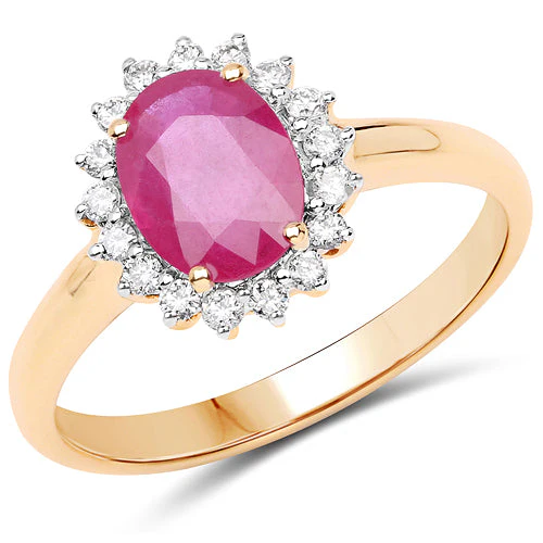 1.48 Carat Genuine Ruby and White Diamond 14K Yellow Gold Ring - Image 4