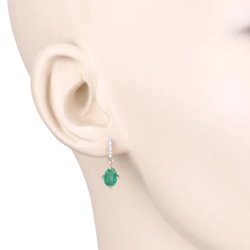 1.49 Carat Genuine Zambian Emerald and White Diamond 10K Yellow Gold Earrings - Image 5