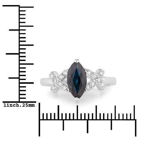 1.50 Carat Genuine Blue Sapphire and White Diamond 14K White Gold Ring - Image 3