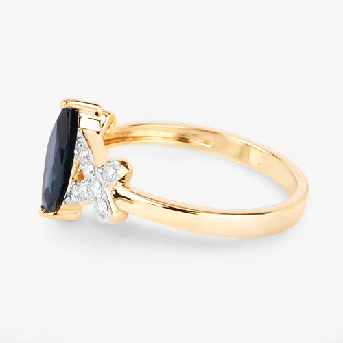 1.50 Carat Genuine Blue Sapphire and White Diamond 14K Yellow Gold Ring - Image 6
