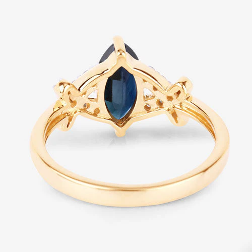 1.50 Carat Genuine Blue Sapphire and White Diamond 14K Yellow Gold Ring - Image 7