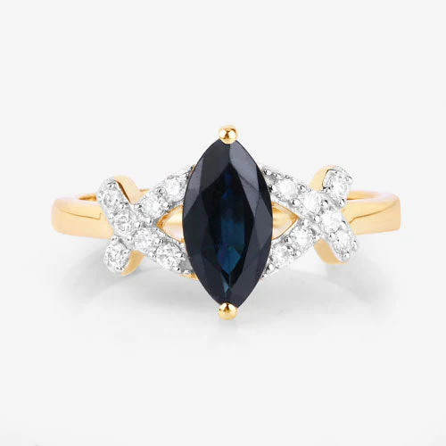 1.50 Carat Genuine Blue Sapphire and White Diamond 14K Yellow Gold Ring - Image 8