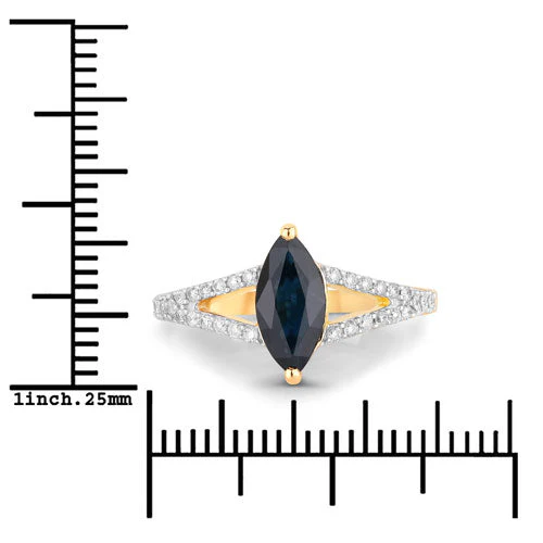 1.50 Carat Genuine Blue Sapphire and White Diamond 14K Yellow Gold Ring - Image 3