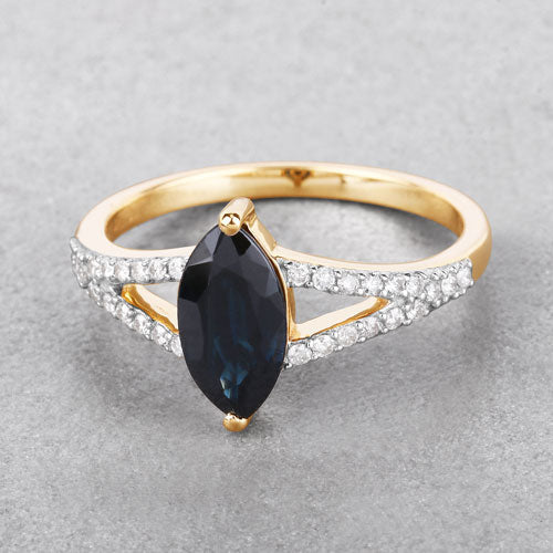 1.50 Carat Genuine Blue Sapphire and White Diamond 14K Yellow Gold Ring - Image 4