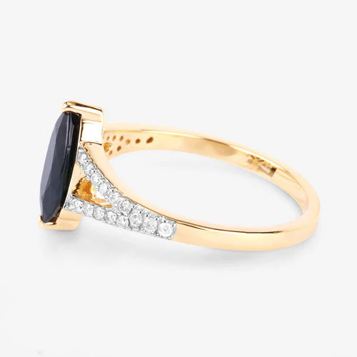 1.50 Carat Genuine Blue Sapphire and White Diamond 14K Yellow Gold Ring - Image 6