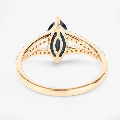 1.50 Carat Genuine Blue Sapphire and White Diamond 14K Yellow Gold Ring - Image 7