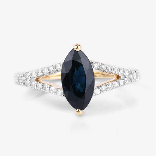 1.50 Carat Genuine Blue Sapphire and White Diamond 14K Yellow Gold Ring - Image 8