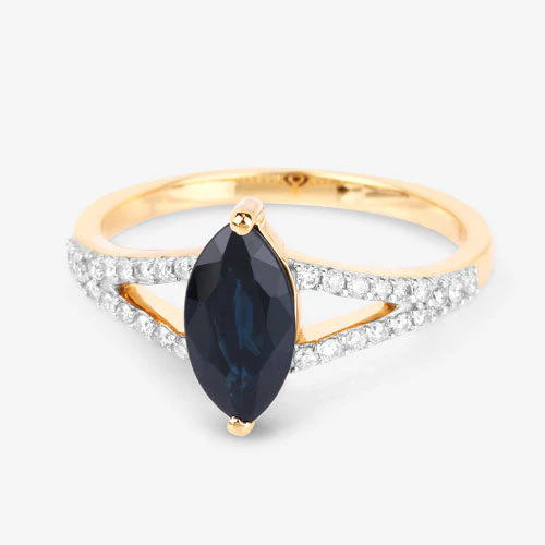 1.50 Carat Genuine Blue Sapphire and White Diamond 14K Yellow Gold Ring - Image 9