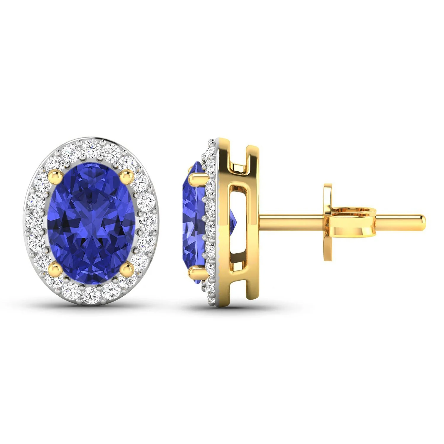 1.50 Carat Genuine Tanzanite and White Diamond 14K Yellow Gold Earrings - Image 2