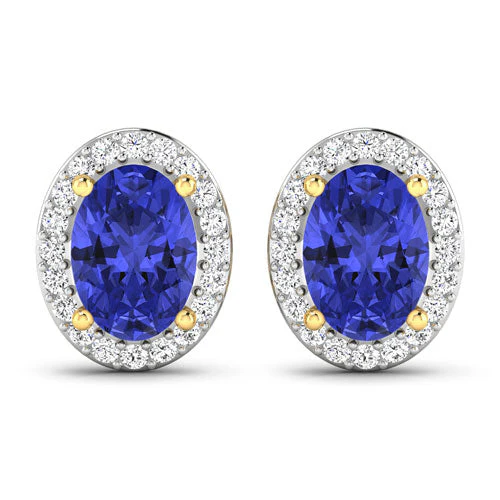 1.50 Carat Genuine Tanzanite and White Diamond 14K Yellow Gold Earrings - Image 4