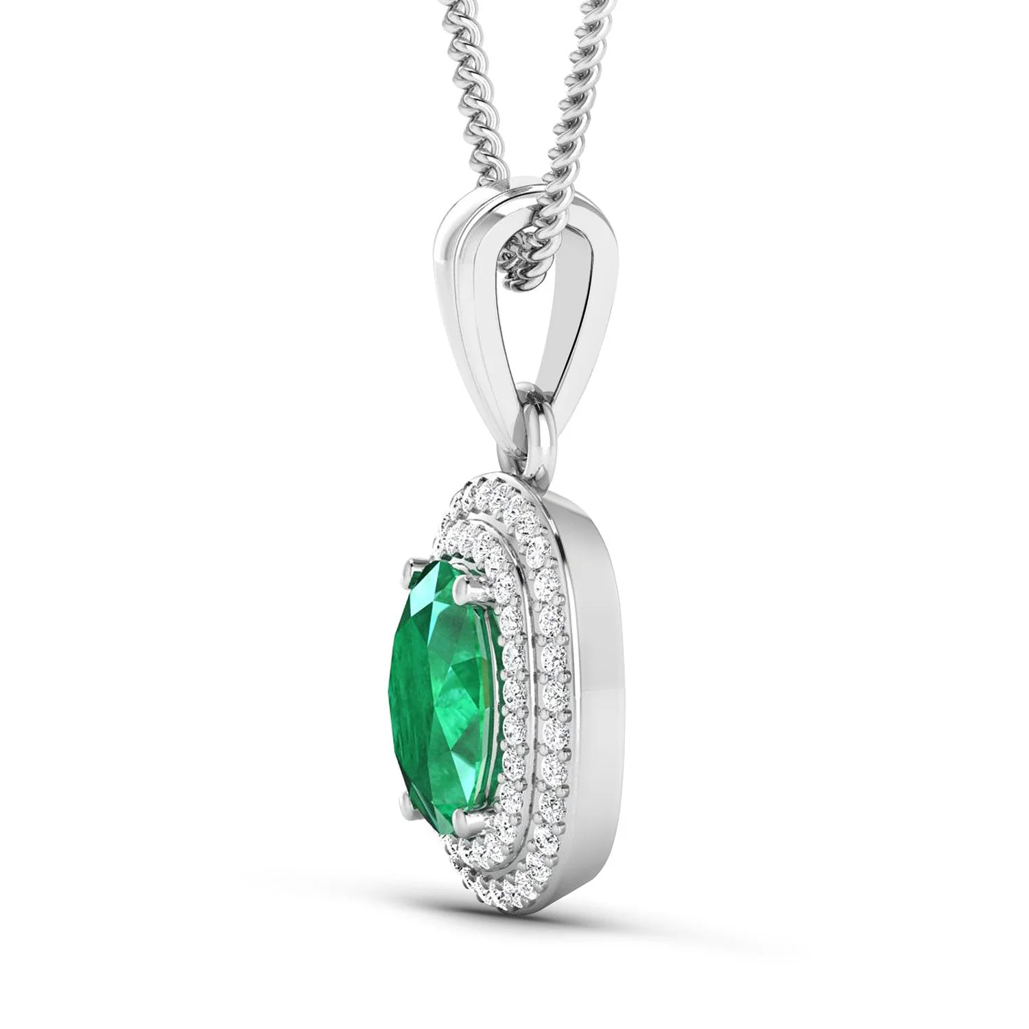 1.50 Carat Genuine Zambian Emerald and White Diamond 14K White Gold Pendant - Image 2
