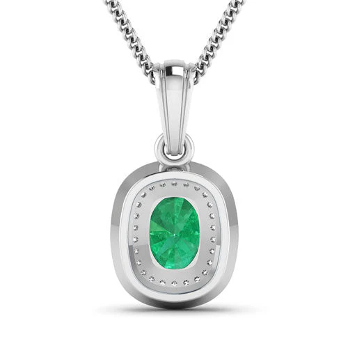1.50 Carat Genuine Zambian Emerald and White Diamond 14K White Gold Pendant - Image 6