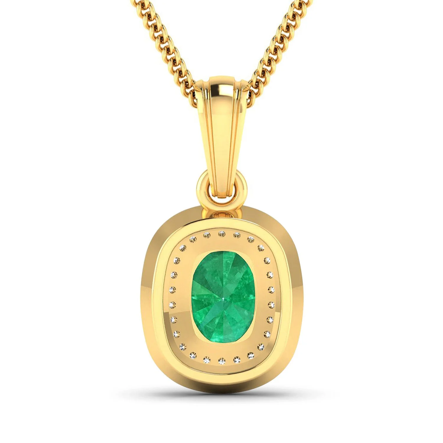1.50 Carat Genuine Zambian Emerald and White Diamond 14K Yellow Gold Pendant - Image 3