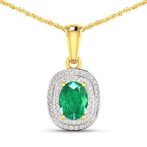 1.50 Carat Genuine Zambian Emerald and White Diamond 14K Yellow Gold Pendant - Image 4