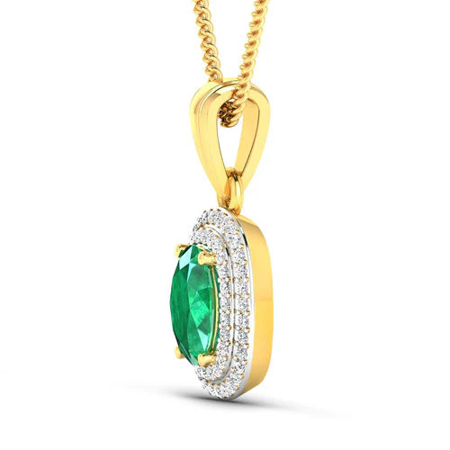 1.50 Carat Genuine Zambian Emerald and White Diamond 14K Yellow Gold Pendant - Image 5