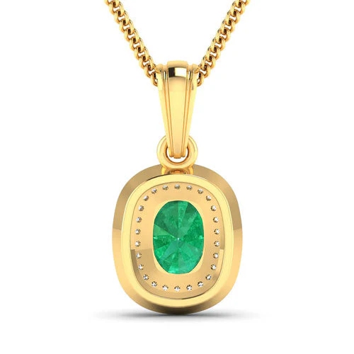 1.50 Carat Genuine Zambian Emerald and White Diamond 14K Yellow Gold Pendant - Image 6