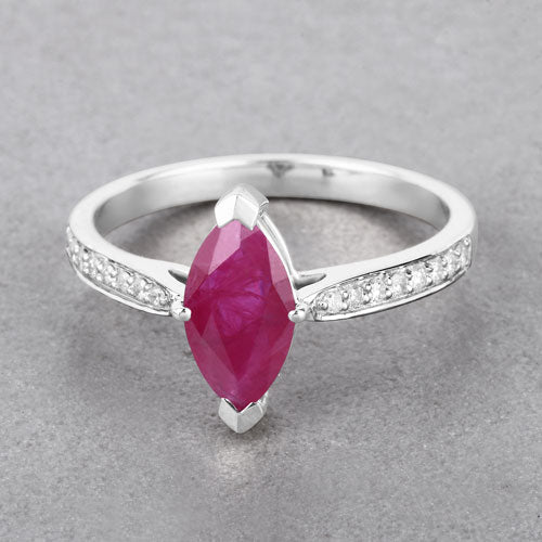 1.51 Carat Genuine Ruby and White Diamond 14K White Gold Ring - Image 4