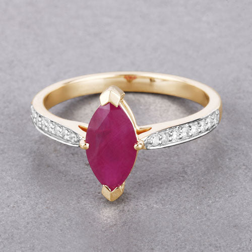 1.51 Carat Genuine Ruby and White Diamond 14K Yellow Gold Ring - Image 4