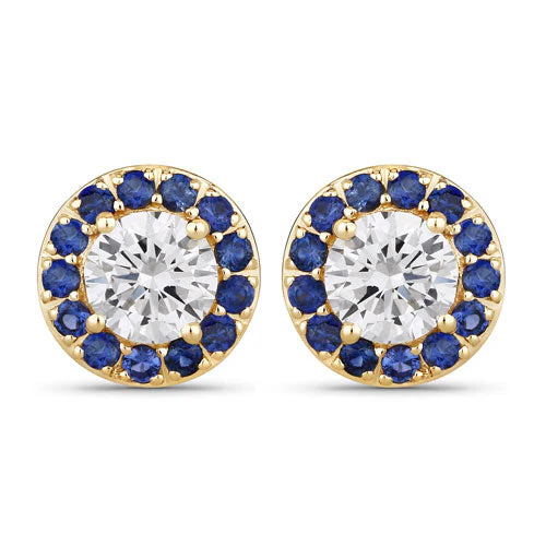 1.52 Carat Genuine Blue Sapphire and Lab Grown Diamond 14K Yellow Gold Earrings - Image 2