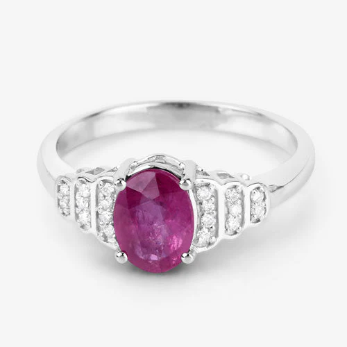 1.52 Carat Genuine Ruby and White Diamond 14K White Gold Ring - Image 9