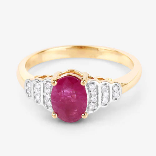 1.52 Carat Genuine Ruby and White Diamond 14K Yellow Gold Ring - Image 9
