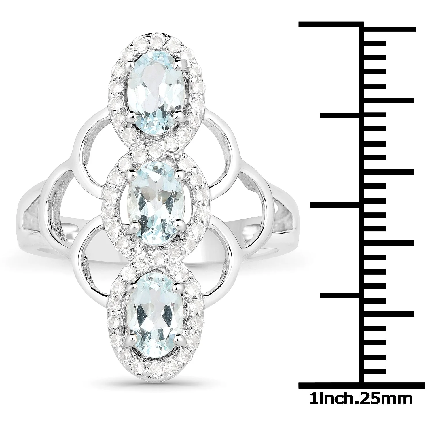 1.54 Carat Genuine Aquamarine and White Zircon .925 Sterling Silver Ring - Image 3