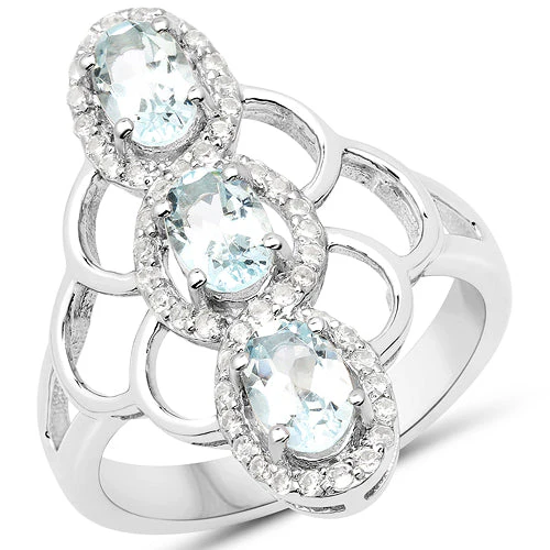 1.54 Carat Genuine Aquamarine and White Zircon .925 Sterling Silver Ring - Image 5