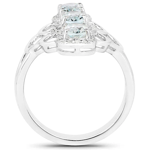 1.54 Carat Genuine Aquamarine and White Zircon .925 Sterling Silver Ring - Image 6