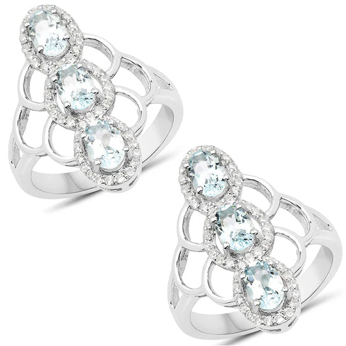 1.54 Carat Genuine Aquamarine and White Zircon .925 Sterling Silver Ring - Image 8