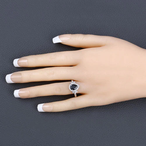 1.54 Carat Genuine Blue Sapphire and White Diamond 14K White Gold Ring - Image 5