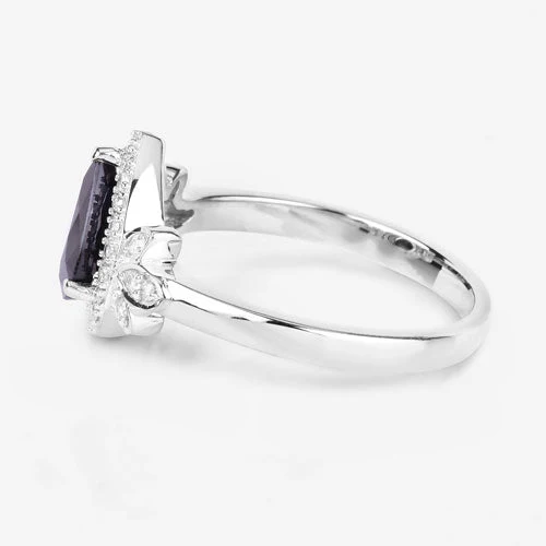 1.54 Carat Genuine Blue Sapphire and White Diamond 14K White Gold Ring - Image 6