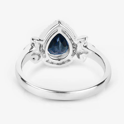 1.54 Carat Genuine Blue Sapphire and White Diamond 14K White Gold Ring - Image 7
