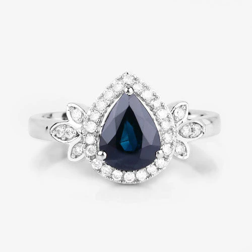 1.54 Carat Genuine Blue Sapphire and White Diamond 14K White Gold Ring - Image 8