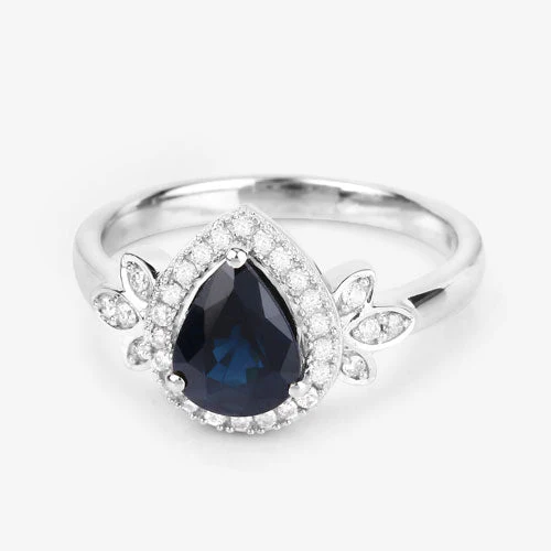 1.54 Carat Genuine Blue Sapphire and White Diamond 14K White Gold Ring - Image 9