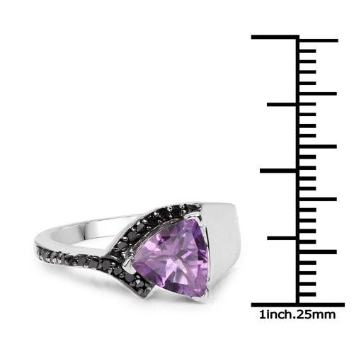 1.55 Carat Genuine Amethyst and Black Diamond .925 Sterling Silver Ring - Image 7