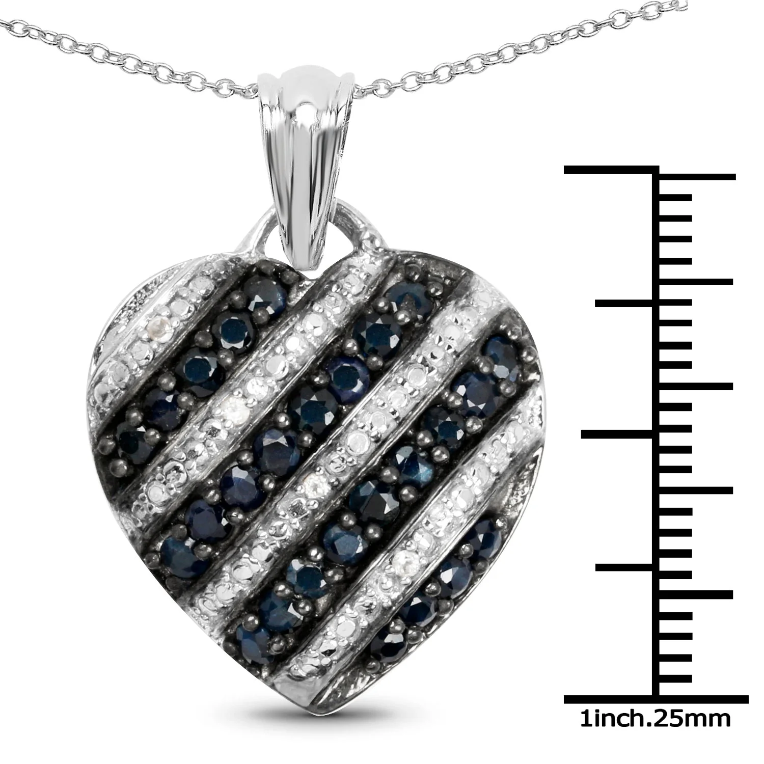 1.55 Carat Genuine Blue Sapphire and White Topaz .925 Sterling Silver Pendant - Image 3
