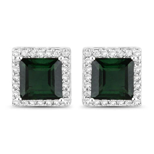1.55 Carat Genuine Green Tourmaline and White Diamond 14K White Gold Earrings - Image 5