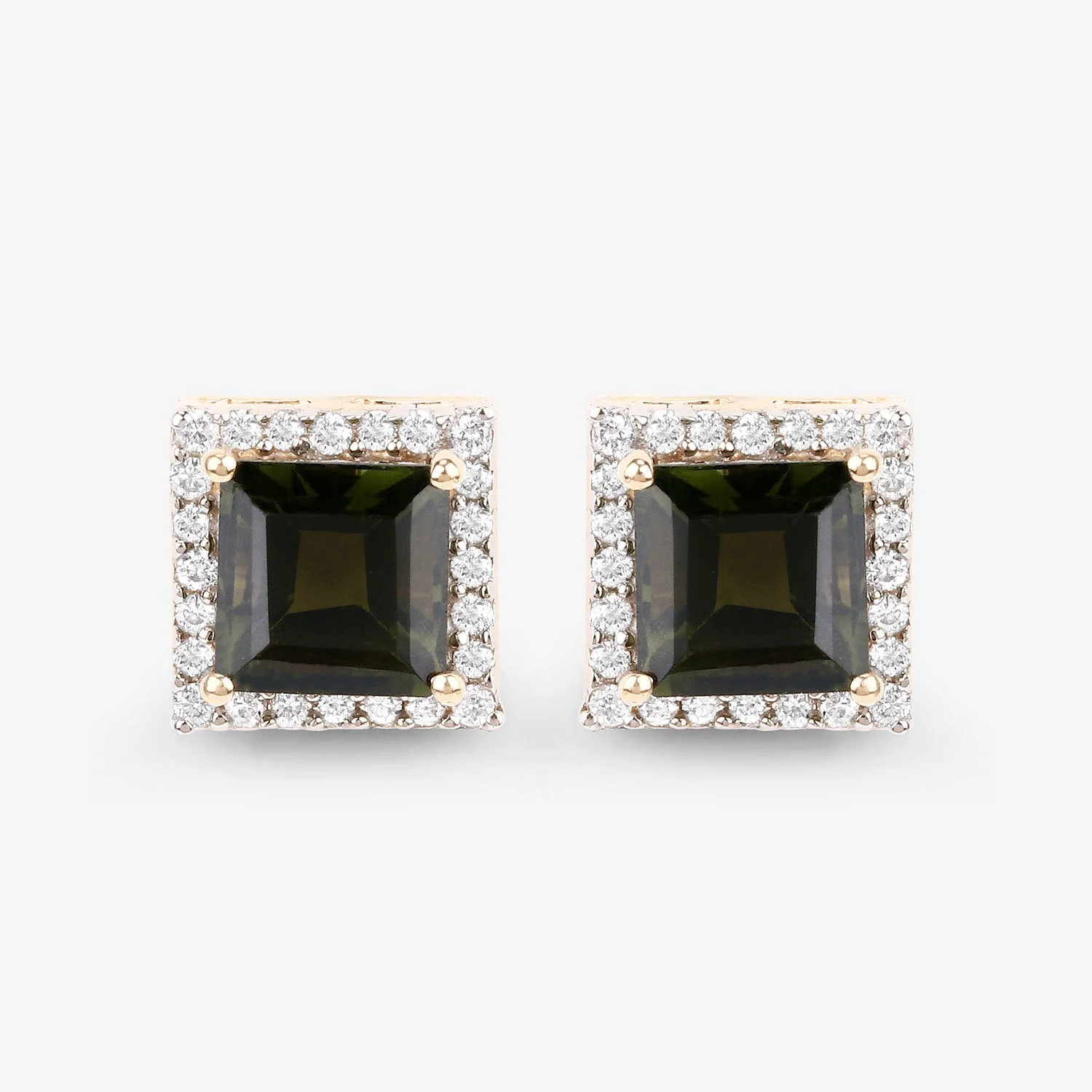 1.55 Carat Genuine Green Tourmaline and White Diamond 14K Yellow Gold Earrings - Image 3