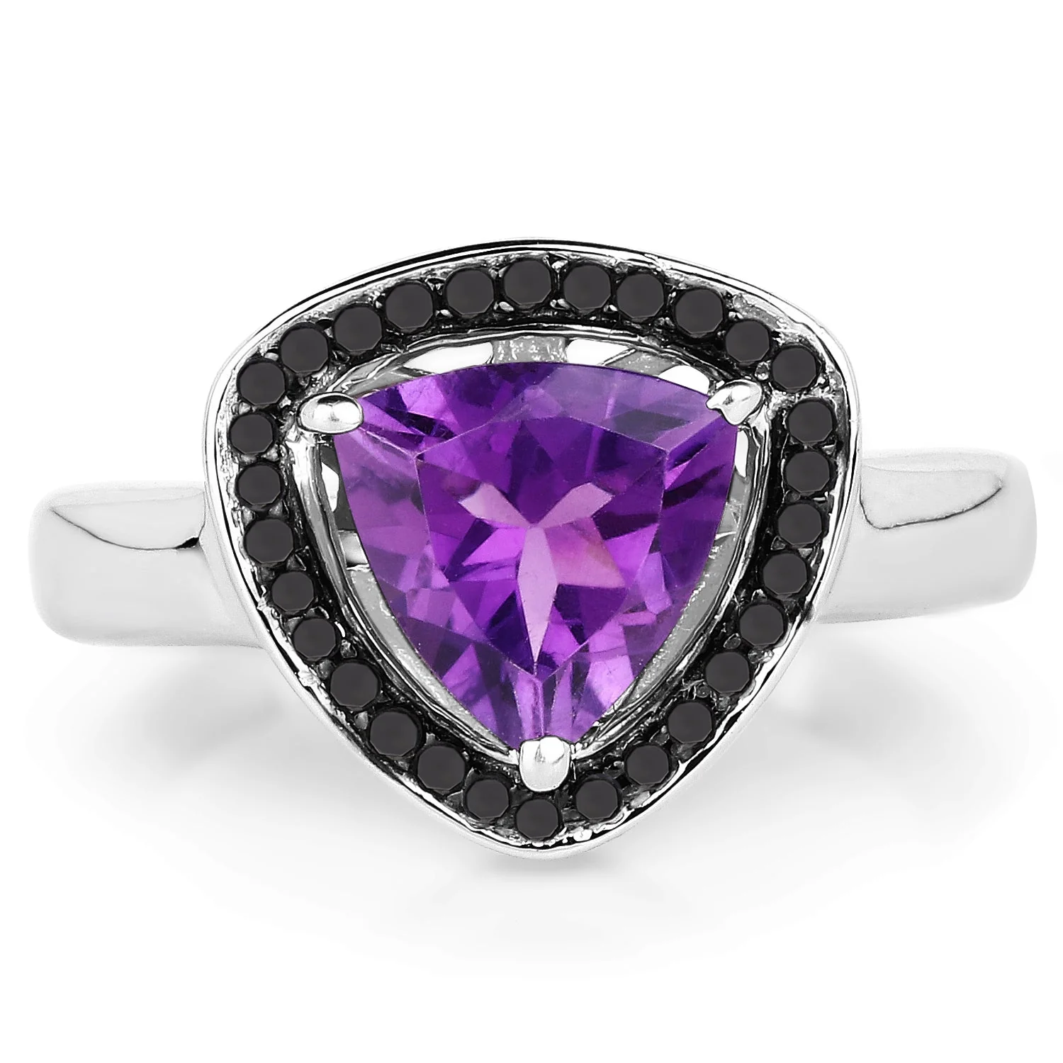 1.56 Carat Genuine Amethyst and Black Diamond .925 Sterling Silver Ring - Image 3