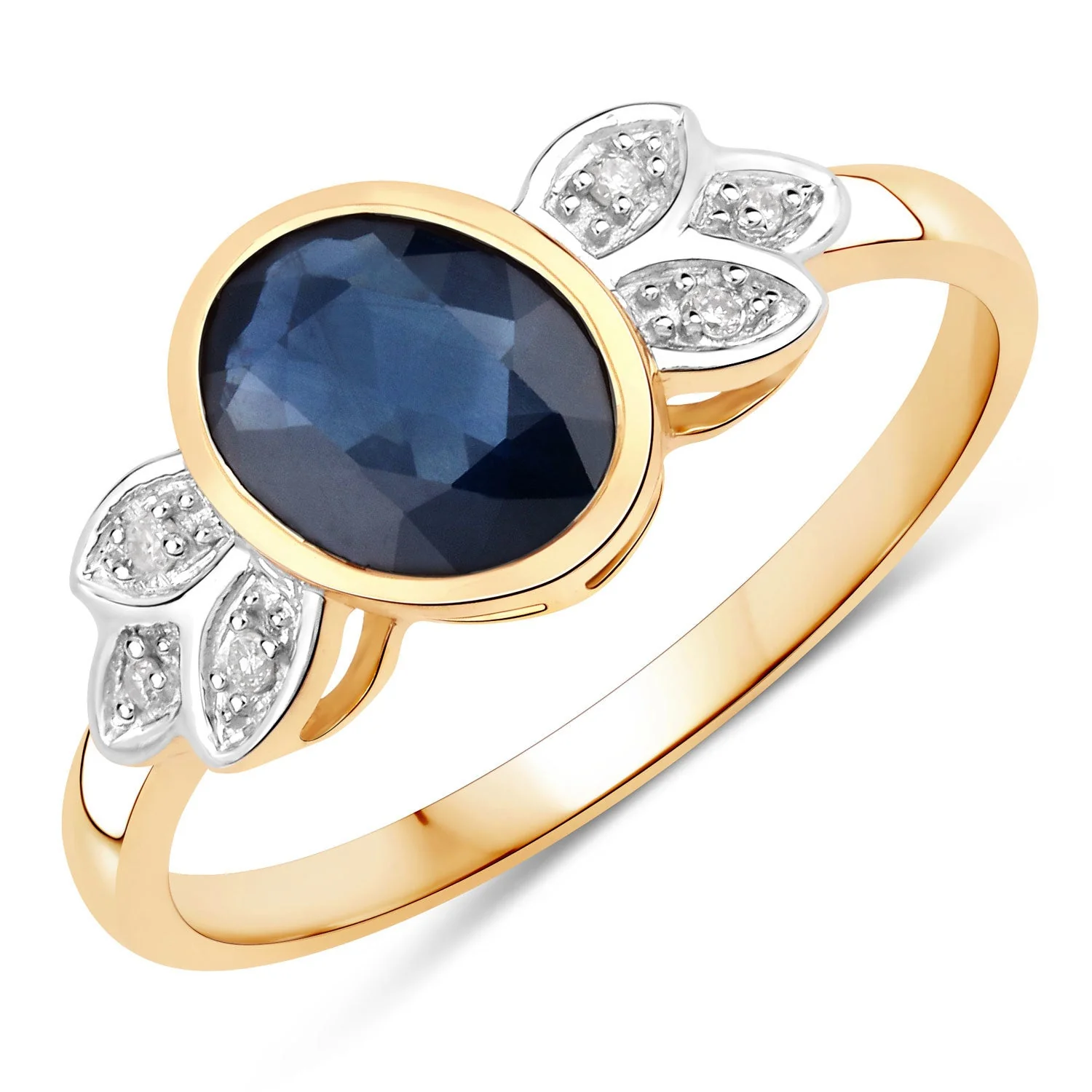 1.56 Carat Genuine Blue Sapphire and White Diamond 14K Yellow Gold Ring - Image 2