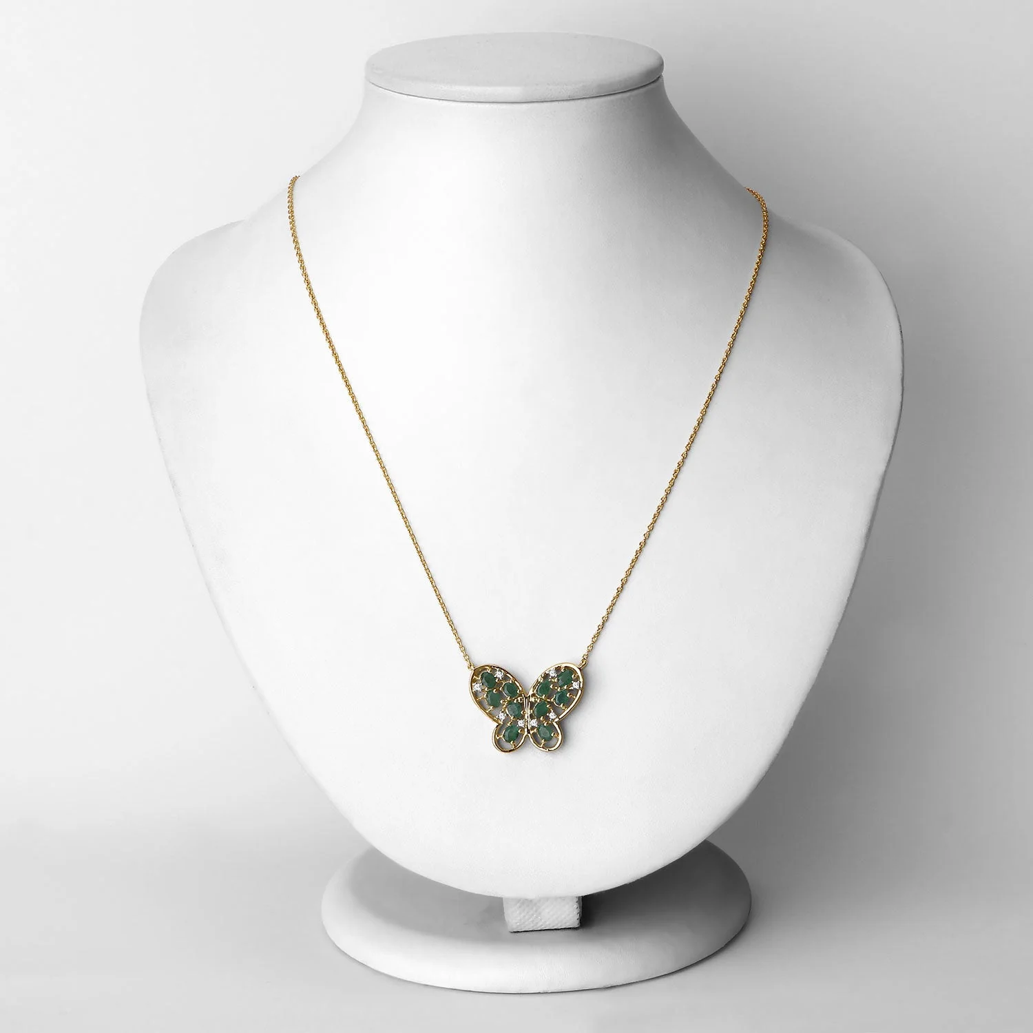 1.56 Carat Genuine Emerald and White Zircon .925 Sterling Silver Necklace - Image 2