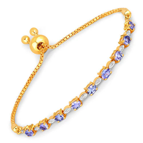 1.56 Carat Genuine Tanzanite and White Diamond .925 Sterling Silver Bracelet - Image 4