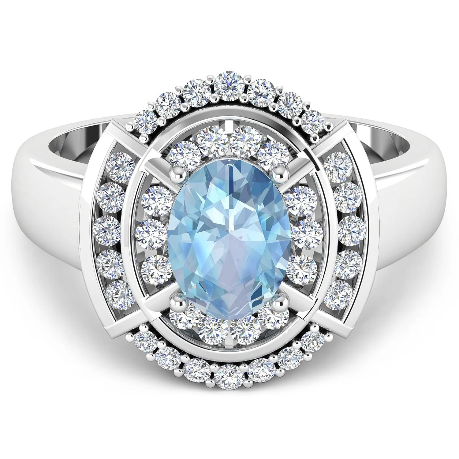 1.57 Carat Genuine Aquamarine and White Diamond 14K White Gold Ring - Image 3