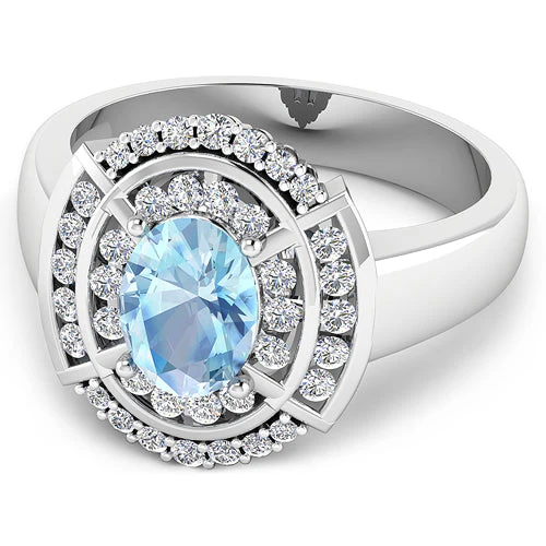 1.57 Carat Genuine Aquamarine and White Diamond 14K White Gold Ring - Image 8