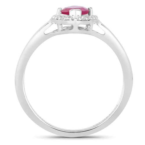 1.57 Carat Genuine Ruby and White Diamond 14K White Gold Ring - Image 2